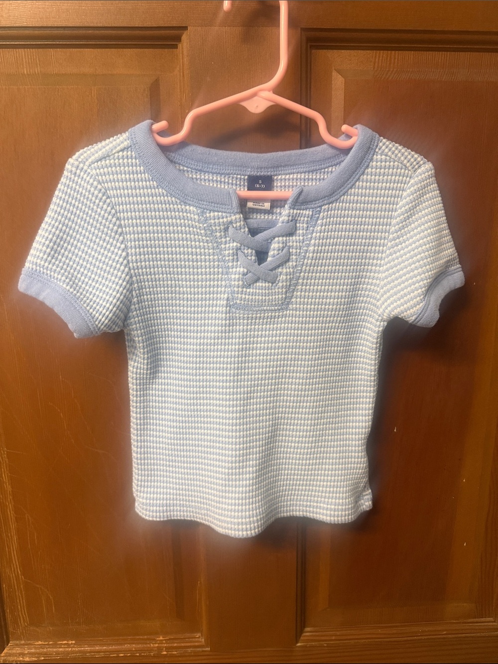 Old Navy Light Blue Short Sleeve Lace-Up Knit Tee